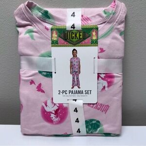 New! Wicked Girls Size 4, Pajama Set Short Sleeve Top & Pants Glinda Elphaba